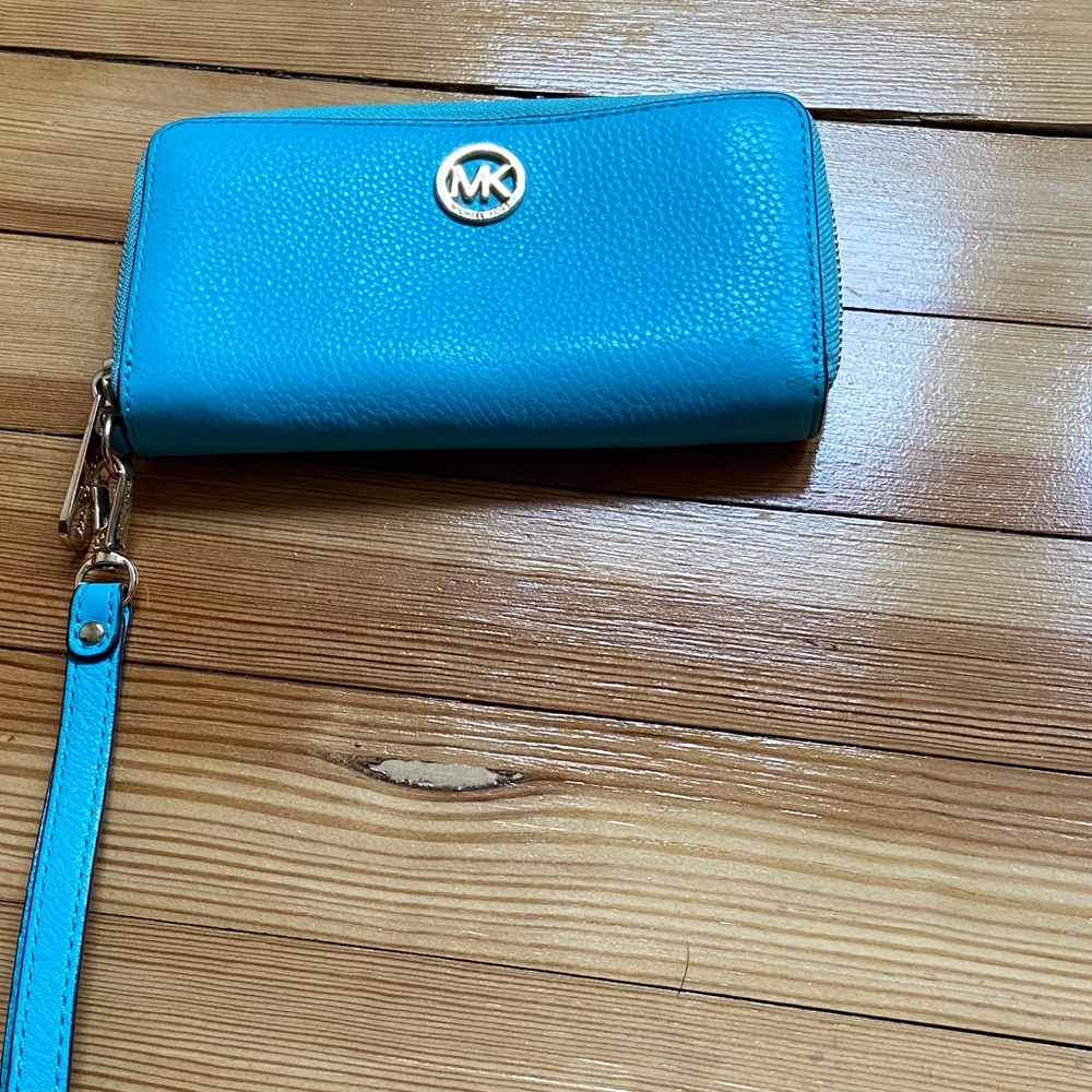 Blue michael kors wristlet